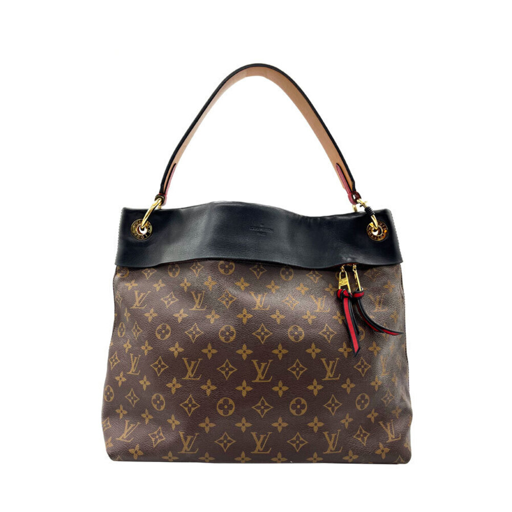 Louis Vuitton Shoulder Bag Monogram Tuileries Hobo Canvas Leather Black Brown